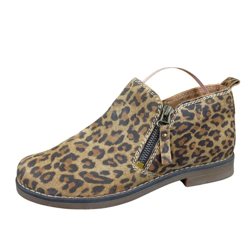 Hush Puppies Mazin Cayto Women Ankle Boot 6.5 Daily Wear Leopard Suede Brown